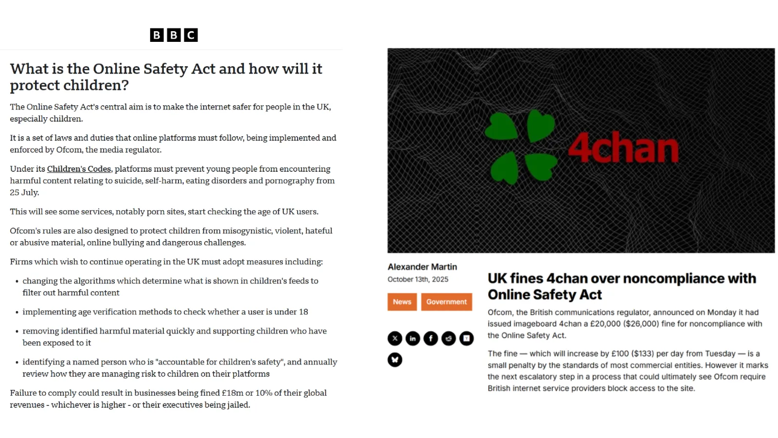 UK's Online Safety Act media coverage